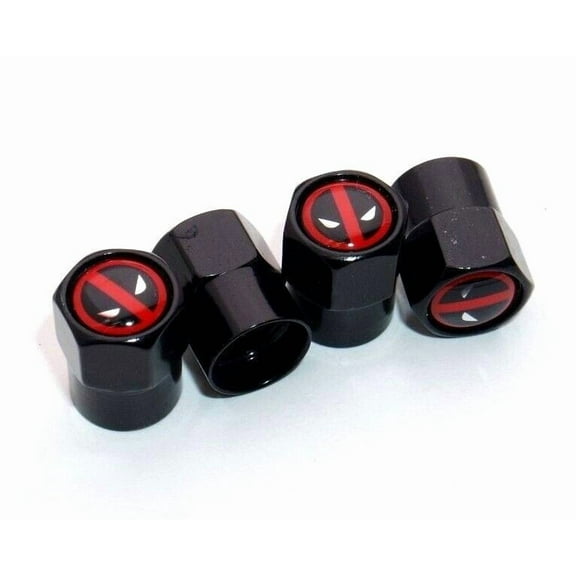 4pcs Hex Deadpool Car Wheels Tire Air Valve Caps Stem Dust Cover Decor Black