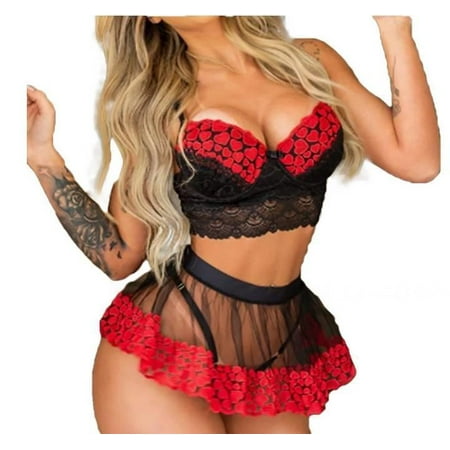 

SUANMAY Women s Sexy Lingerie Sleeveless Lace Mesh Peach Heart Exotic Erotic Costumes Babydolls Women s Underwear Red XL
