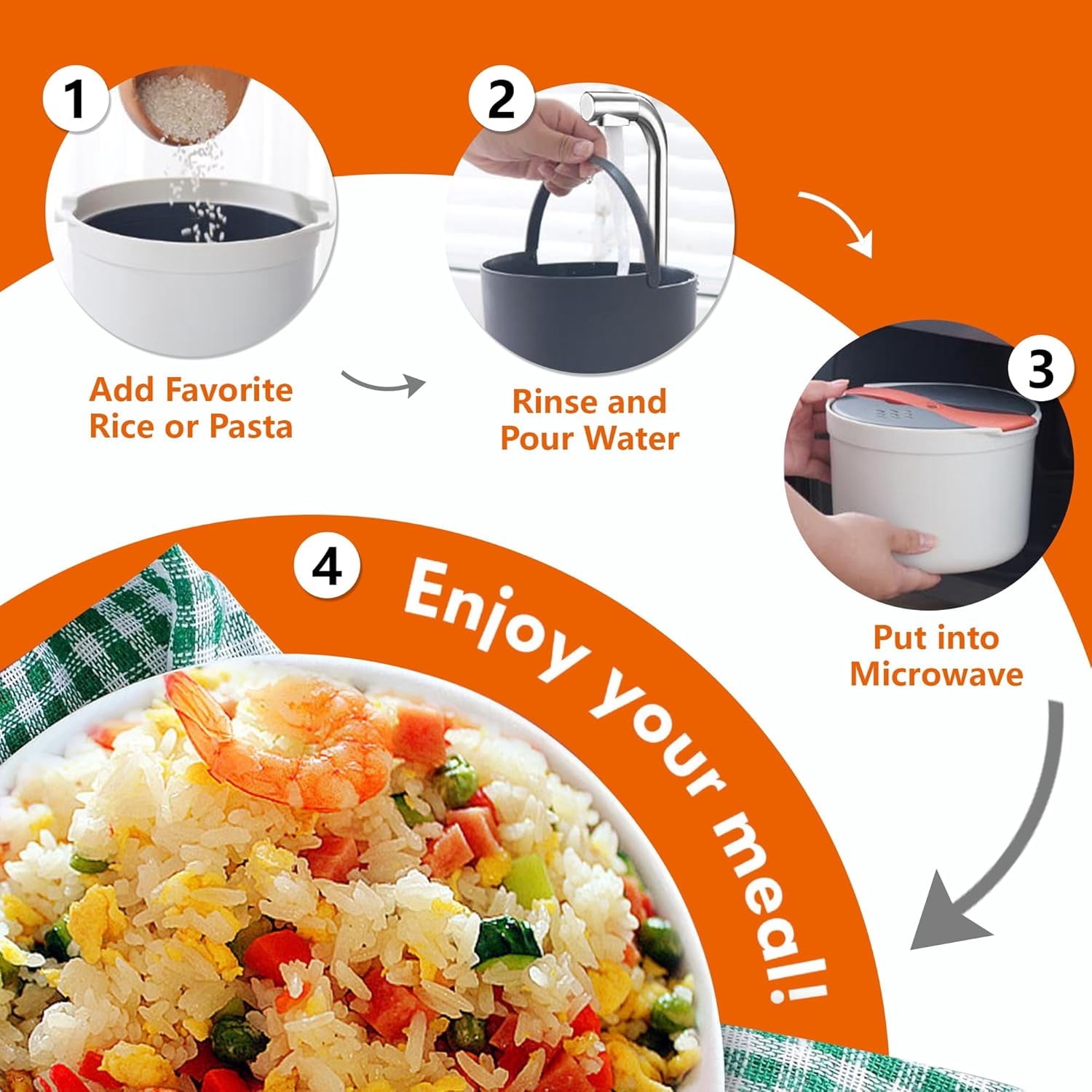 Microwave Rice Cooker Steamer Set: 2L Microwave Pasta Cooker with Rice Spoon Lid Strainer, Non-stick Rice Cooker Steaming Pot for Rice, Pasta, Vegetables, Quinoa, Oatmeal, Ramen (Green)