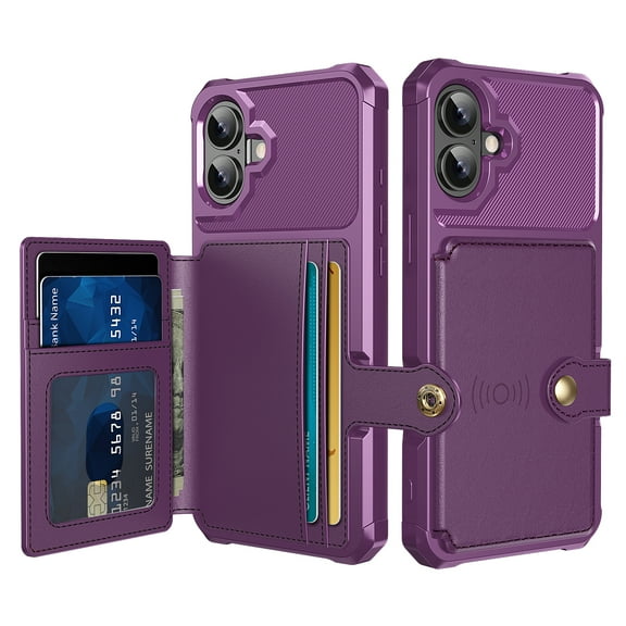 Dteck for iPhone 17 Case with Back Wallet Card Holder, Hybrid Rubber Bumper Shockproof Magnetic Back Flip Case for iPhone 17 Wallet Case for Women Men, Purple