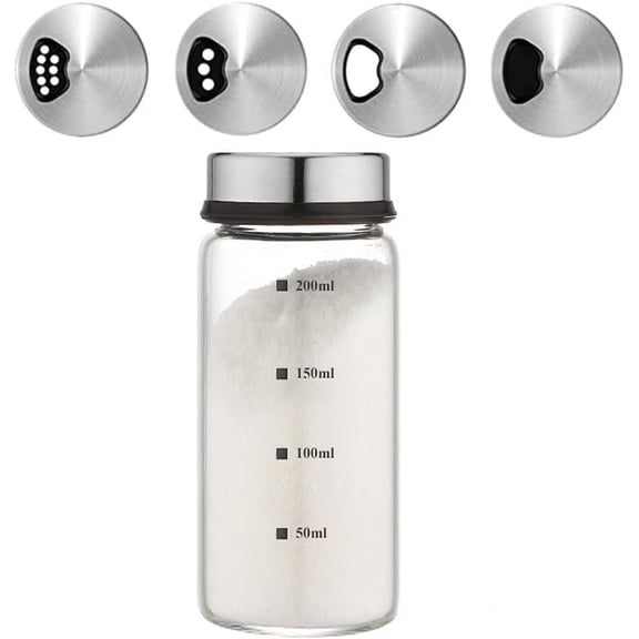Dompilc 7 oz 1PC Salt Pepper Shakers with Adjustable Holes Clear Glass，Spice & Seasoning Containers for Kitchen, Home, Restaurant