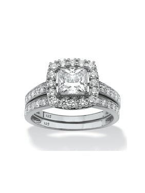 Princess-Cut Created White Sapphire 2-Piece Halo Wedding Ring Set 2.60 TCW in Platinum over Sterling Silver