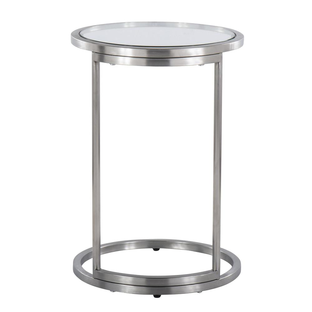 LumiSource Stainless Steel, Clear Glass Round Zenn End Table