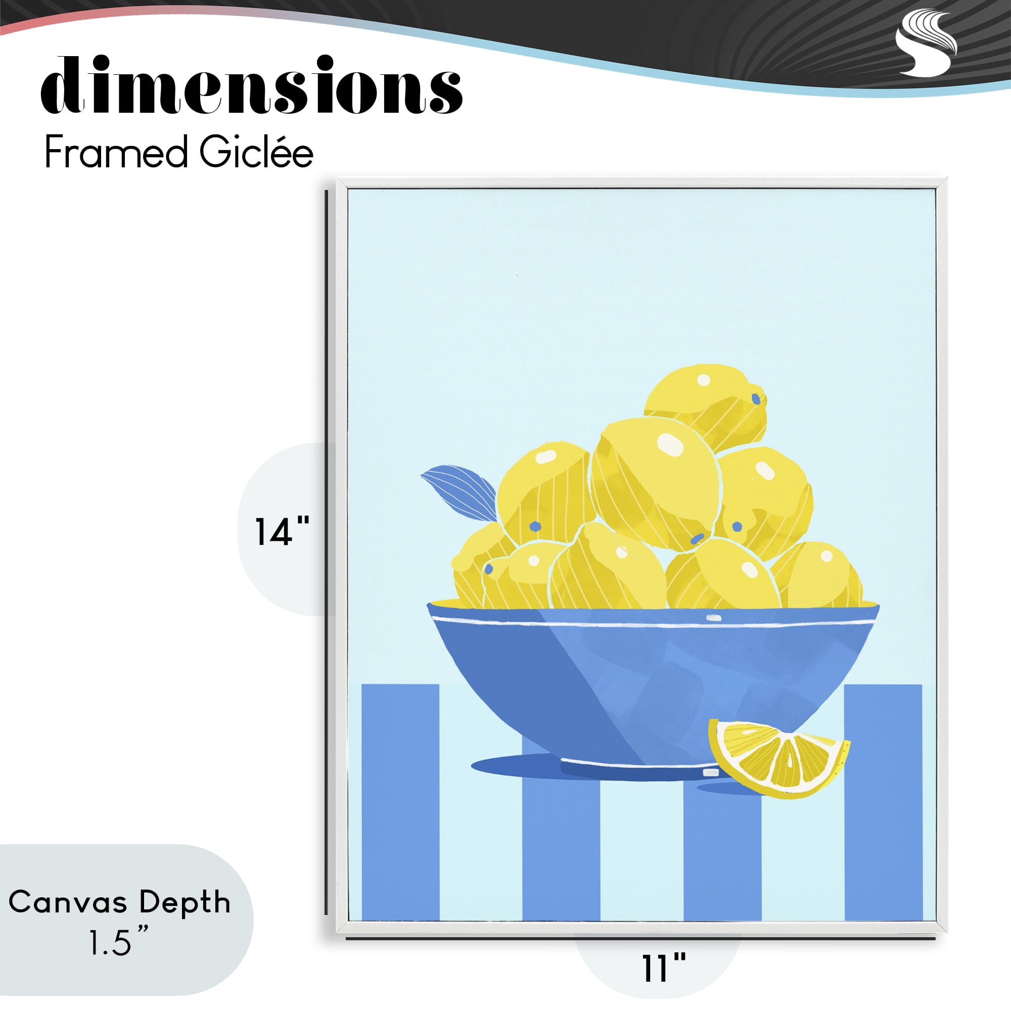 Stupell Industries Yellow Lemon Bowl Striped White Framed Giclee Art, design by Lucca Sheppard