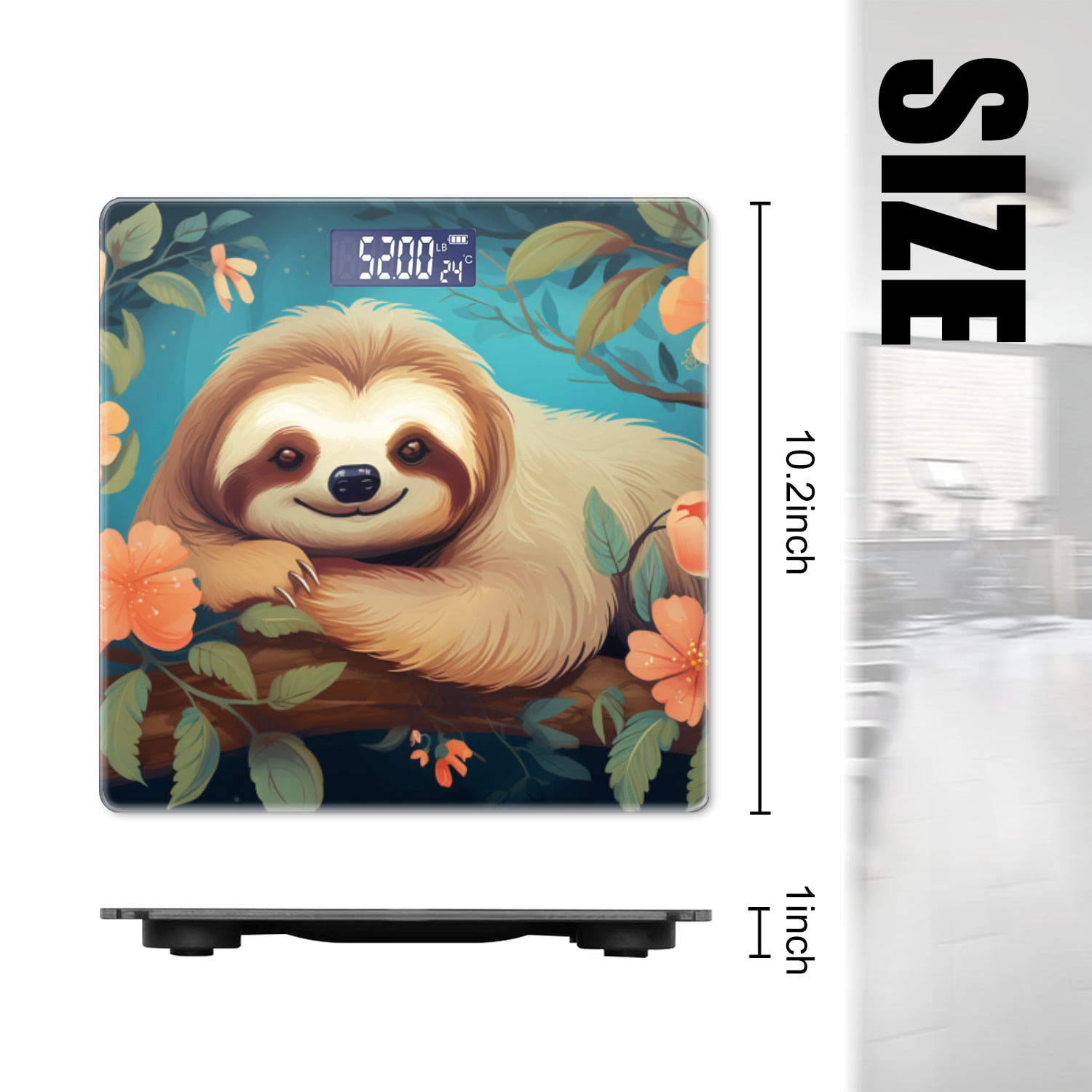 Bathroom Scale, Highly Accurate Digital Body Scale,Precisely Measures Weight up to 400 lbs-Cute Cartoon Sloth In The Jungle Surrounded By Flowers