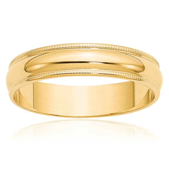 14K Solid Yellow Gold 5mm Milgrain Half Round Plain Classic Wedding Band Ring