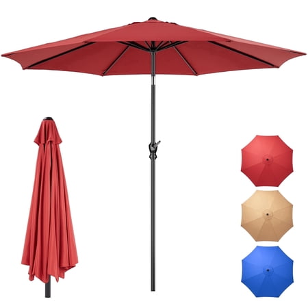 EDX 9FT Patio Umbrella Market Umbrella w/Tilt and Crank Heavy-Duty Round Outdoor Umbrellas for Garden, Deck, Backyard, Pool and Beach, red