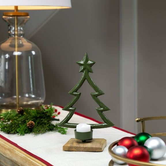 Northlight Winter Tree with Star Topper Metal Christmas Tealight Holder - 9.5"