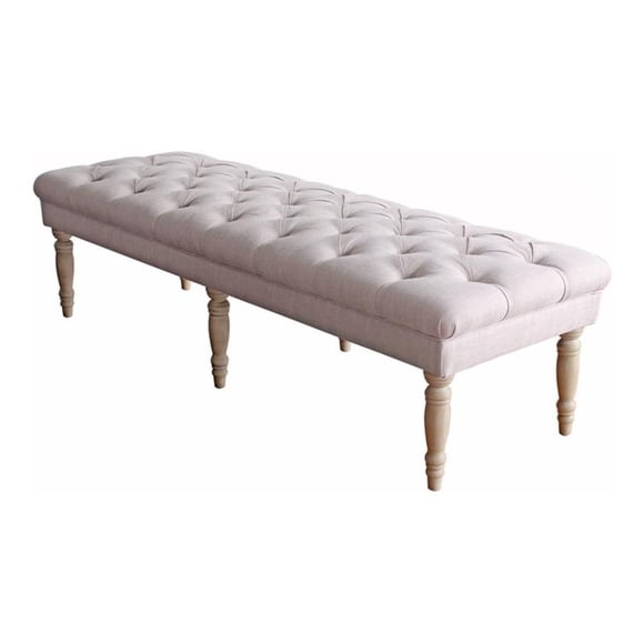 HomePop Layla Traditional Wood and Fabric Tufted Bench in Natural/Pink
