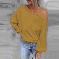 thumbnail image 2 of ShomPort Womens Fall Fashion Long Sleeve One Shoulder Tops Solid Color Lantern Long Sleeve Blouse Shirt, 2 of 5