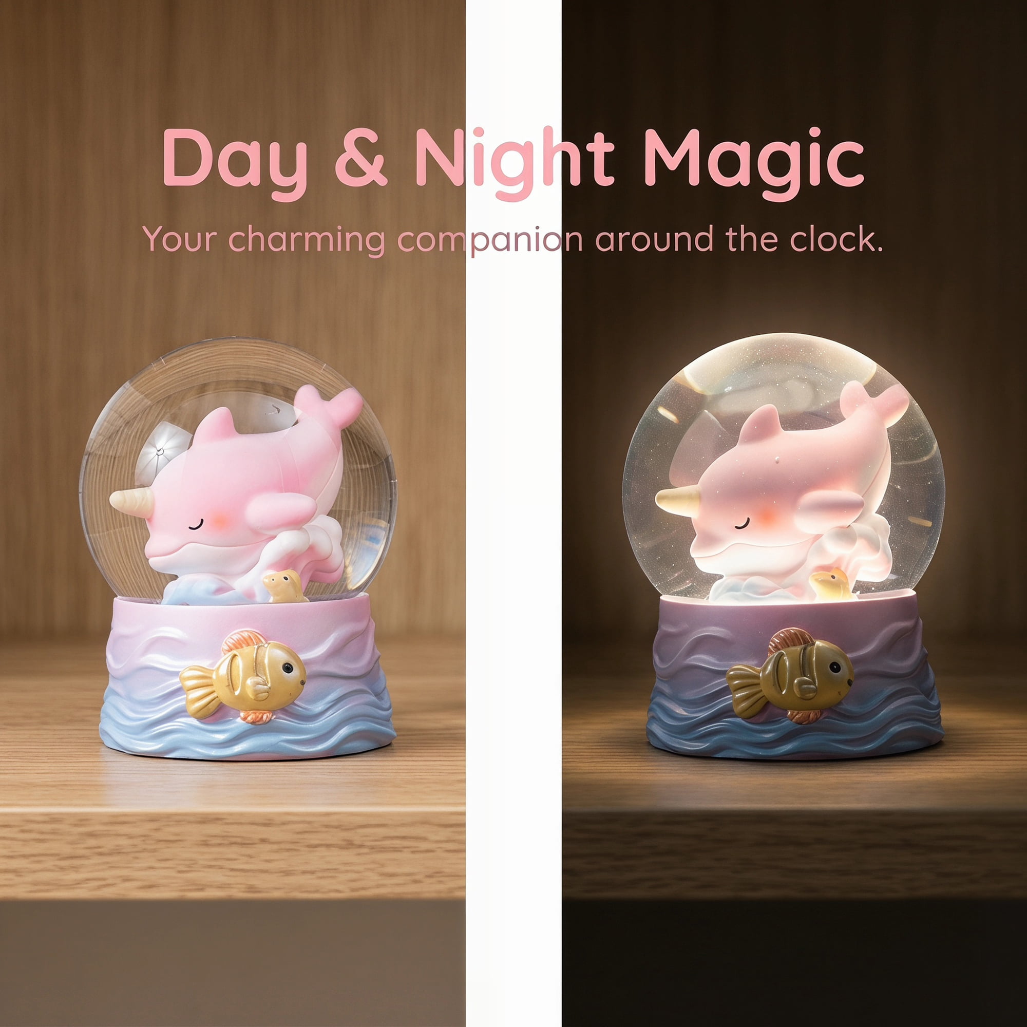 Unique Bargains Cartoon Light Up Crystal Ball Mini Resin Figurine Snow Globe Pink Style C