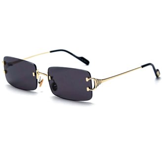 Rimless Dark Tint Women\'s Sunglasses - Gold Accents Side Logo Blue Tinted Lense Frameless Sunglasses In Gold  main image 3