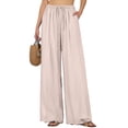 thumbnail image 3 of Women's Cotton Linen Wide Leg Beach Pants Elastic Waist Lightweight Casual Flowy Palazzo Lounge Trousers with Pockets Boho Wide Leg Summer Trendy ventilate Breathale Womens Pants Beige L, 3 of 7