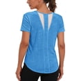 thumbnail image 2 of Tqcoqu Womens Workout Short Sleeve Shirts Round Neck with Breathable Mesh Lightweight for Fitness Yoga Running,Light Blue,Women's S-XXL, 2 of 10