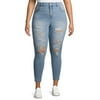Wax Jean Juniors' Plus Size Sustainable Repreve Stretch Denim Skinny with Destruction