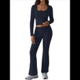 thumbnail image 1 of Conjuntos de Salón para Mujer, Conjuntos Casuales Y2K de 2 Piezas, Tops Cortos de Corta, Pantalones Acampanados con Pliegues y Chándales. Azul Marino S, 1 of 10
