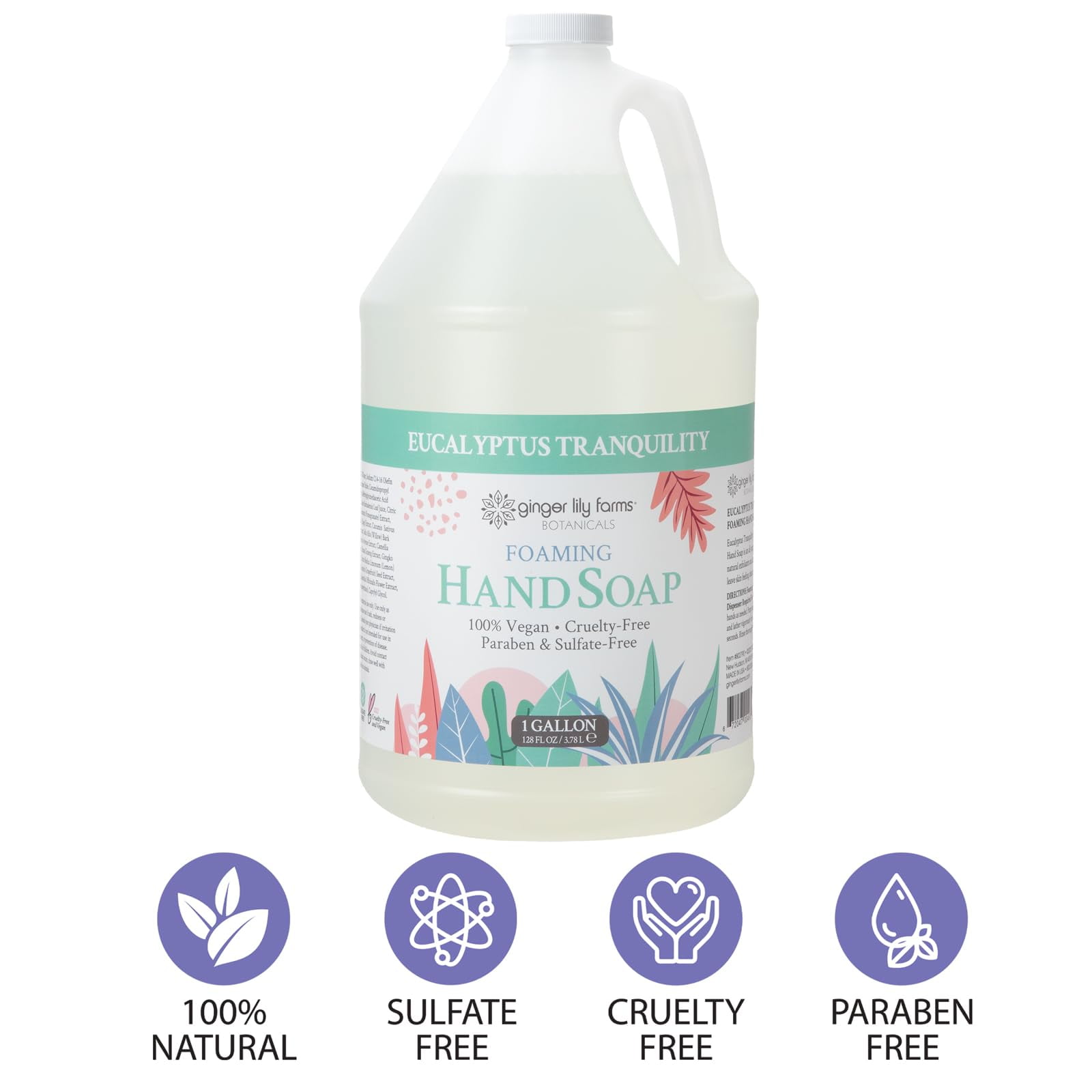 Ginger Lily Farms Botanicals All-Purpose Foaming Hand Soap Refill, 100% Vegan & Cruelty-Free, Eucalyptus Tranquility Scent, 1 Gallon (128 fl oz)