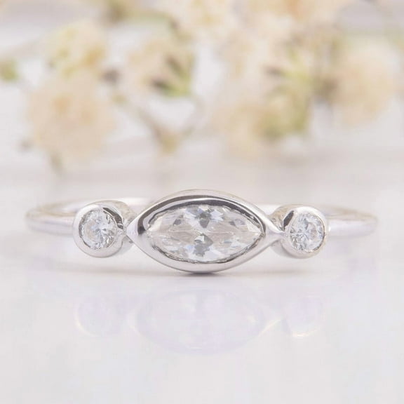 vylahjewellery Unique Wedding and Rings White Gold Plated Bezel Set Enagagement Rings Promise Rings for Her Triple Moissanite Diamond Stone Ring