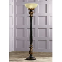 Barnes and Ivy Rita Vintage Rustic Torchiere Floor Lamp 75" Tall Acanthus Leaf Carved Wood Frosted Glass Shade for Living Room Bedroom Office House