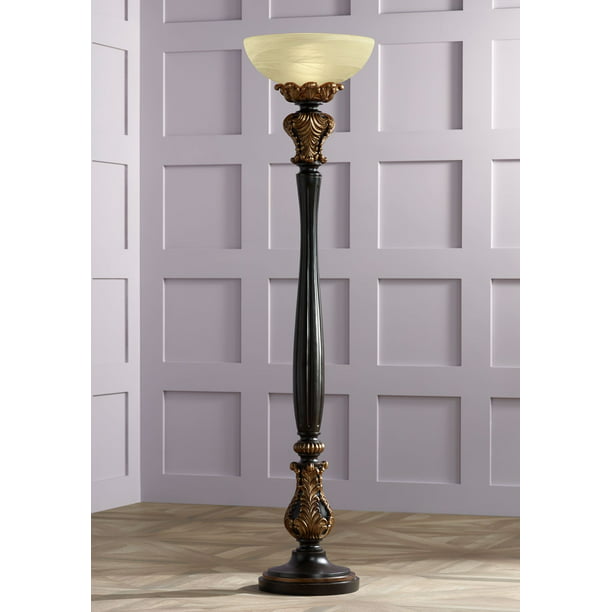 Ivy Traditional Torchiere Floor Lamp 75, 72 75 In Bronze Floor Lamp With White Alabaster Shades
