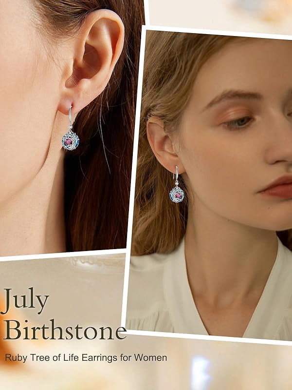 JKR Tree of Life Birthstone Earrings for Women 925 Sterling Silver Family Tree Dangle Earrings Austrian Crystal Jewelry Birthday Gifts for Her Girlfriend Wife Mom