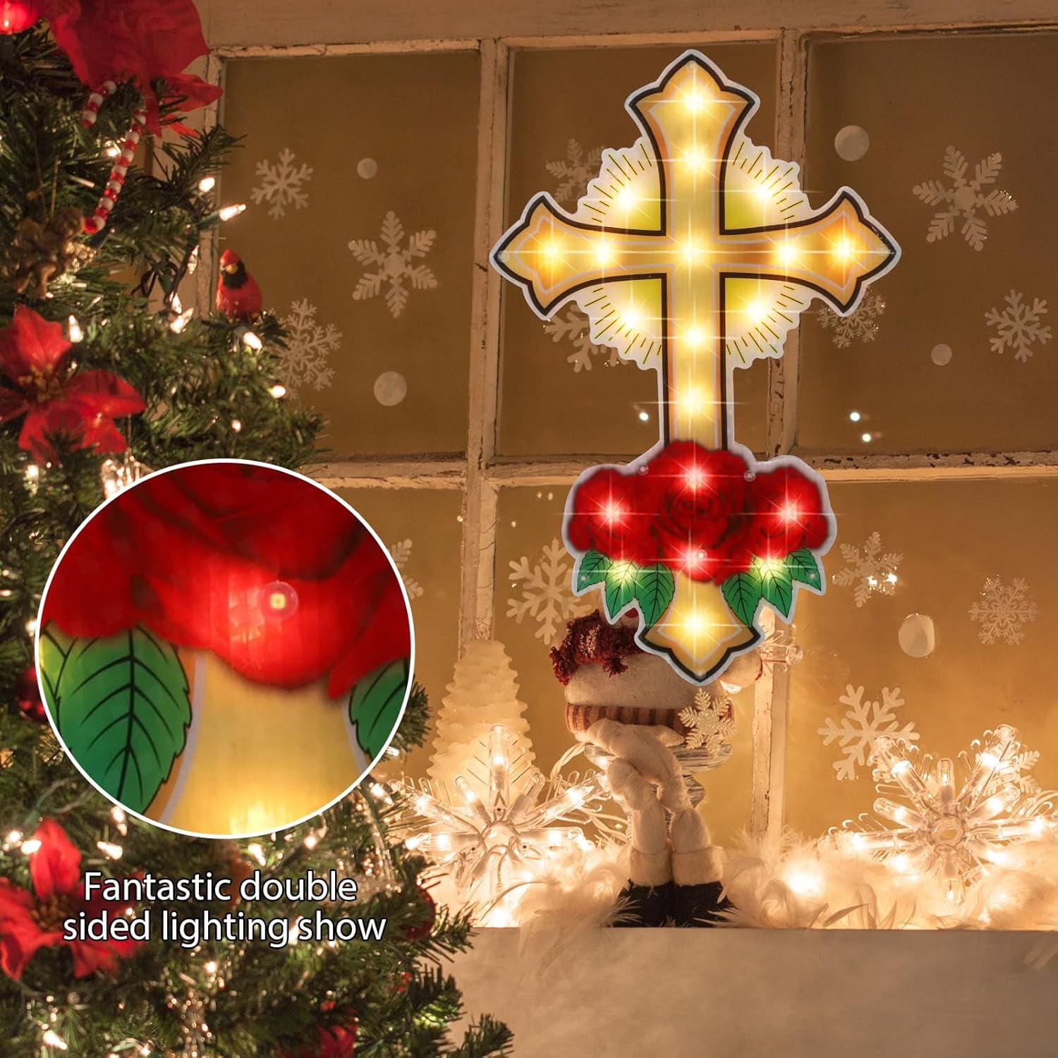 20L Cross Christmas Window Silhouette Lights Decorations for Christmas,Party,Home,Patio Lawn,Garden