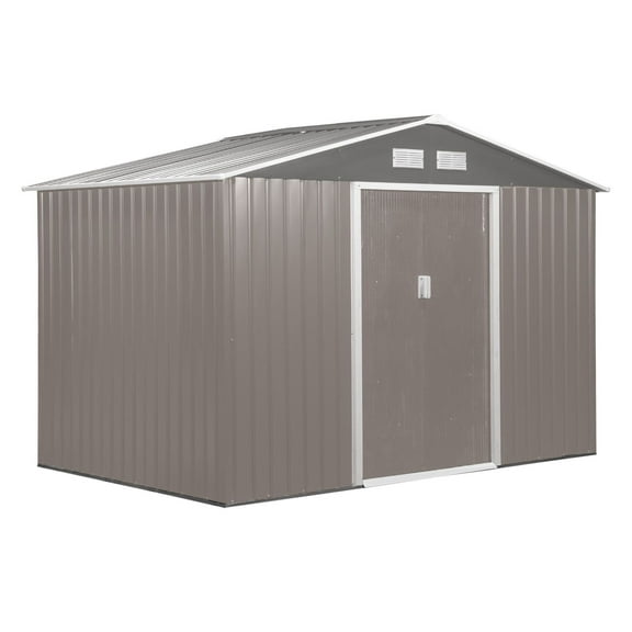 Metal Storage Shed 9x6 ft, Outdoor Garden Shed with Foundation, 2 Doors & 4 Vents - Grey