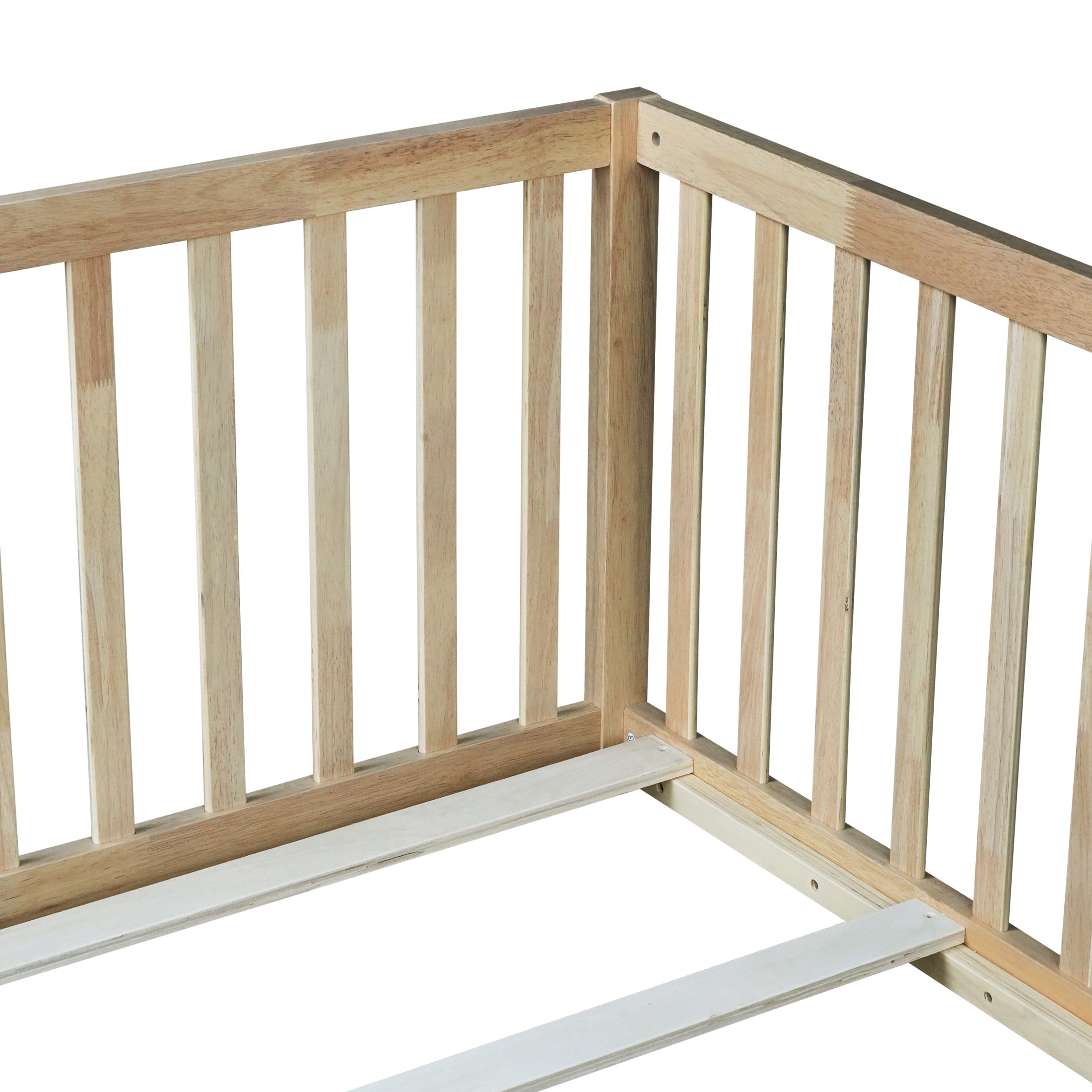 Noble House Nira Twin Floor Bed with High Fence and Door, Rubber Wood Montessori Bed Frame, Kids' Room, Natural