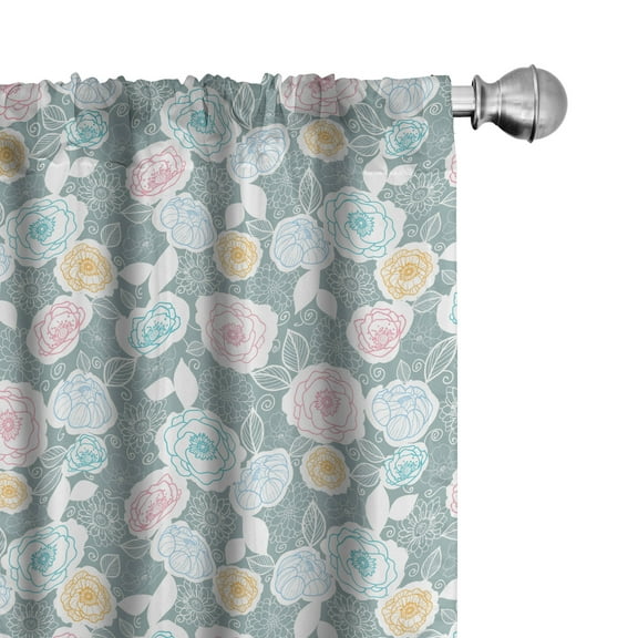 Ambesonne Pastel Curtains, Ornate Spring Yard Theme, Pair of 28"x84", Multicolor