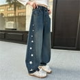 thumbnail image 4 of Girls Wide Leg Denim Pants with Pockets Girls Black Jeans Size 8 Casual Baggy Elastic Waist Jeans Streetwear Girls Clothes(Siz 10-11 Years,Blue#1), 4 of 5