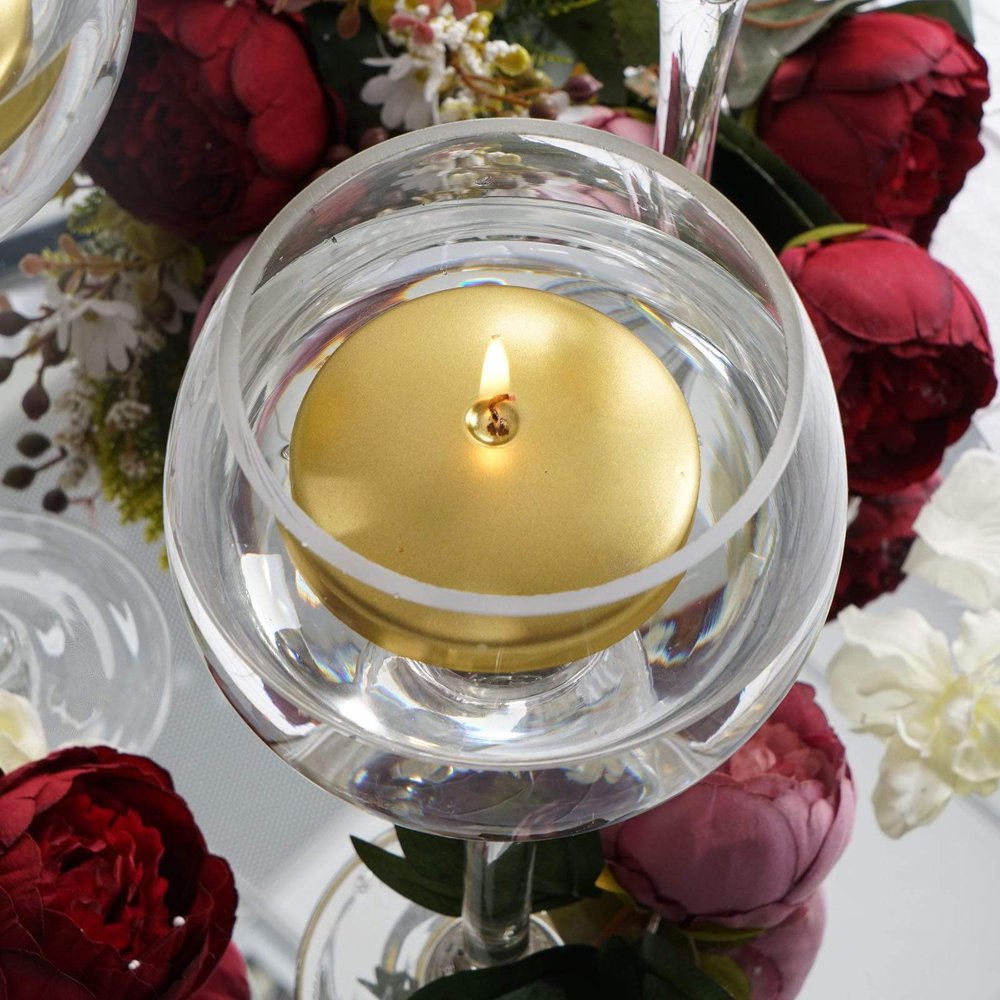 4 Pack 3" Gold Disc Unscented Floating Candles Long Burn Time