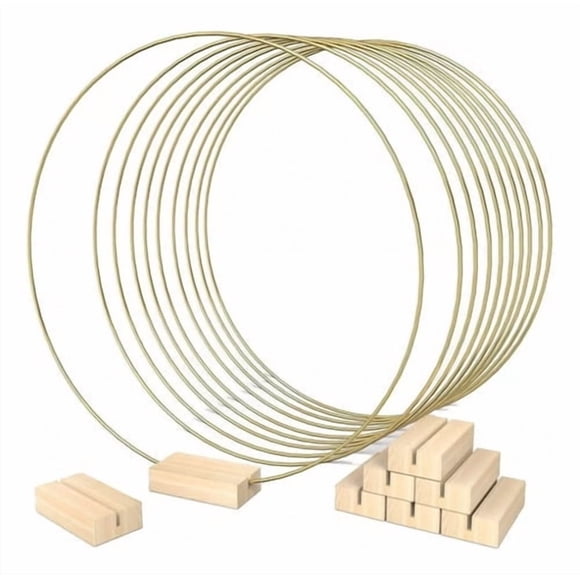 Juego de centro de mesa con forma de aro metálico con tarjeteros de madera, 10 unidades