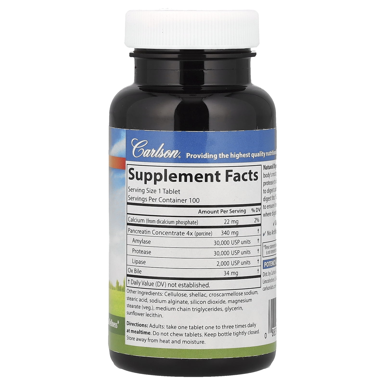 Carlson Natural Digestive Enzymes, 100 Tablets