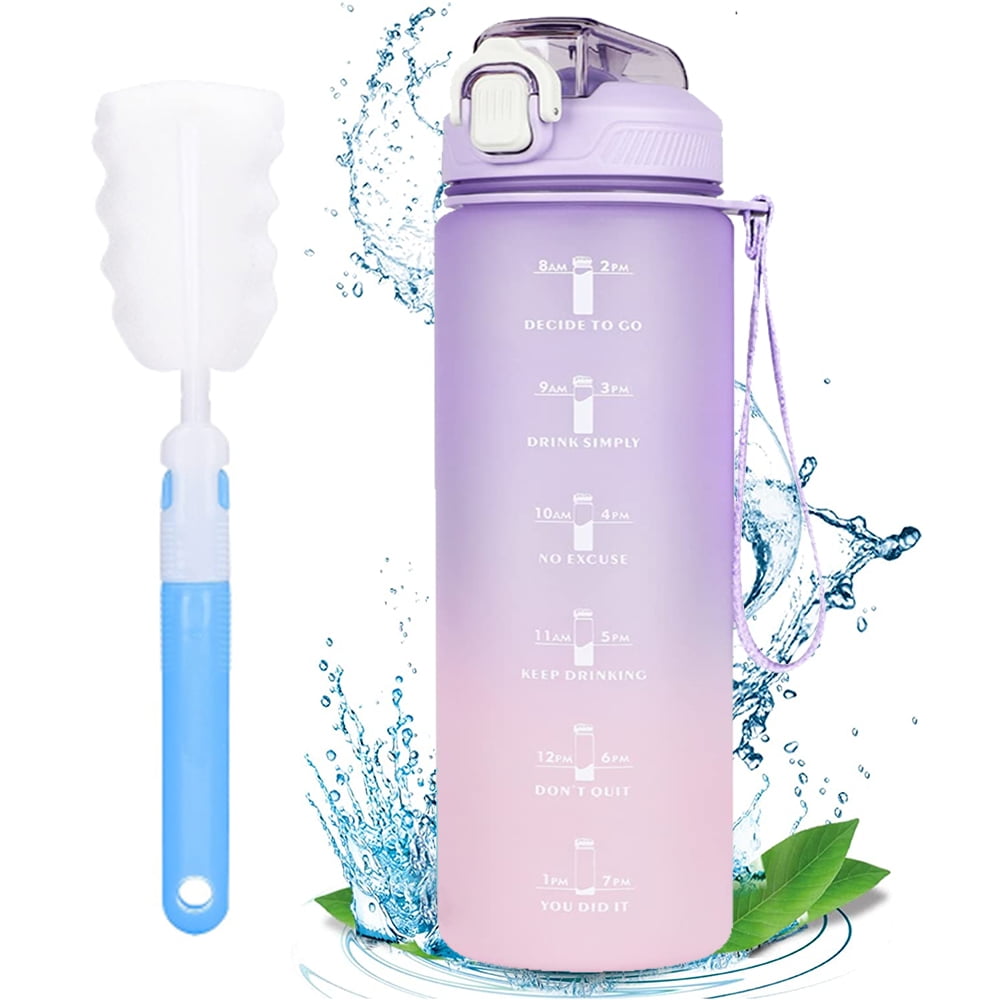 Motivational water bottle,1L Sports Water Bottle with Straw and Time  Markings,Leakproof Time Water Bottle with BPA Free Lid for Sports Gym  Office