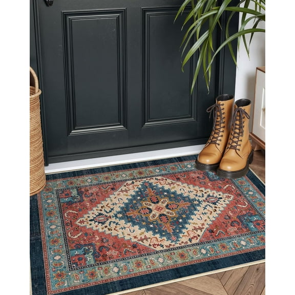 Front Door Mat for Entryway Non Slip, 17x30, Ultra Thin Entry Mats Home Entrance Low Profile, Absorbent Non-Shedding Doormat for Inside House, Garage, Patio, Navy