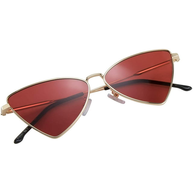 FEISEDY Lunettes de Soleil Rétro Triangle Œil de Chat pour Femmes Hommes Monture en Métal Verres Colorés Lunettes de Soleil B2743