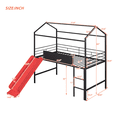 thumbnail image 3 of Tcbosik House Shaped Loft Bed with Slide and Blackboard, Twin Size Metal Bed Frame with Ladder and Guardrail, Space Saving, Black & Red, 3 of 9