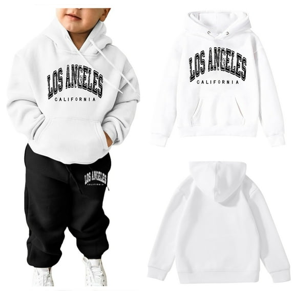 LIUYUNNN Kids Girls Boys Sweatsuit Set 2 Piece Long Sleeve White Letter California Tracksuit Hoodie and Pants Fall Clothes Little Girls Clothes 4-5 Years Boys Girls Autumn and Winter Outfits