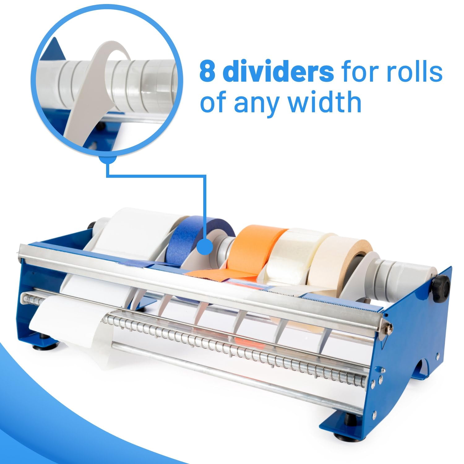 IDL Packaging 18" Manual Label and Tape Dispenser, 2" and Up Core Size, Adjustable Roll Width - Tabletop & Wall-Mounted Multi Roll Holder