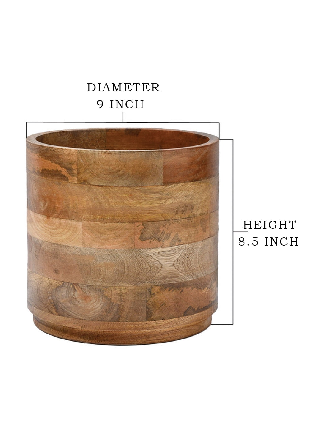 Large Mango Wood Cachepot for Plants - 9" Diameter & 8.5" Tall, Set of 4