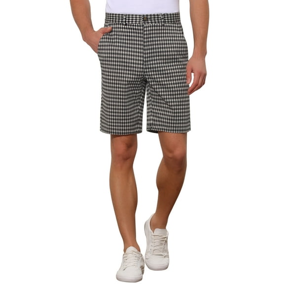 INSPIRE CHIC Plaid Shorts for Men's Straight Leg Flat Front Houndstooth Print Chino Shorts Black Gray 30