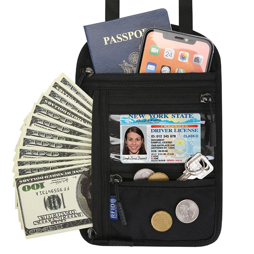 RFID Blocking Passport Holder Travel Neck Pouch Neck Wallet for Women & Men to Keep Your Cash and documents Safe 