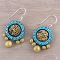 thumbnail image 5 of NOVICA Handcrafted 925 Sterling Silver Ceramic Dangle Earrings Blue Gold Circle India Sun [2 in L x 1 in W x 0.3 in D] 'Sun Catchers', 5 of 8
