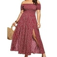 thumbnail image 3 of HIMONE Robe Maxi Bohème d'Été à Épaules Dénudées pour Femmes, Imprimé Floral, Longue Robe de Plage Fendue, Grande Taille, Robe de Bal, 3 of 5