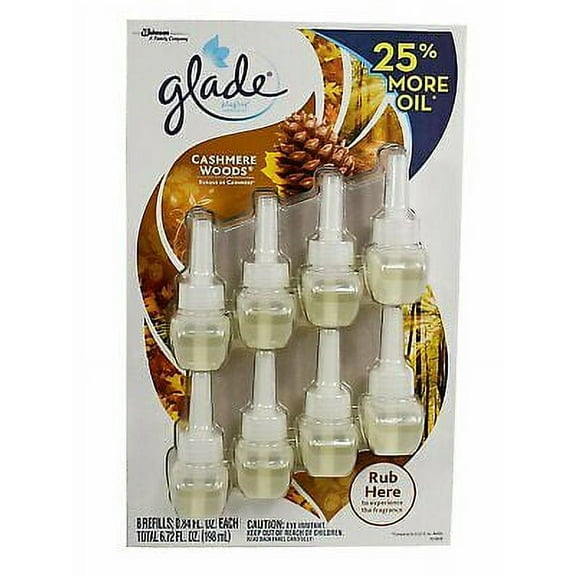 Glade Plugins Cashmere Woods 8 Refills 25% More 12.8 Ounce Basic Pack