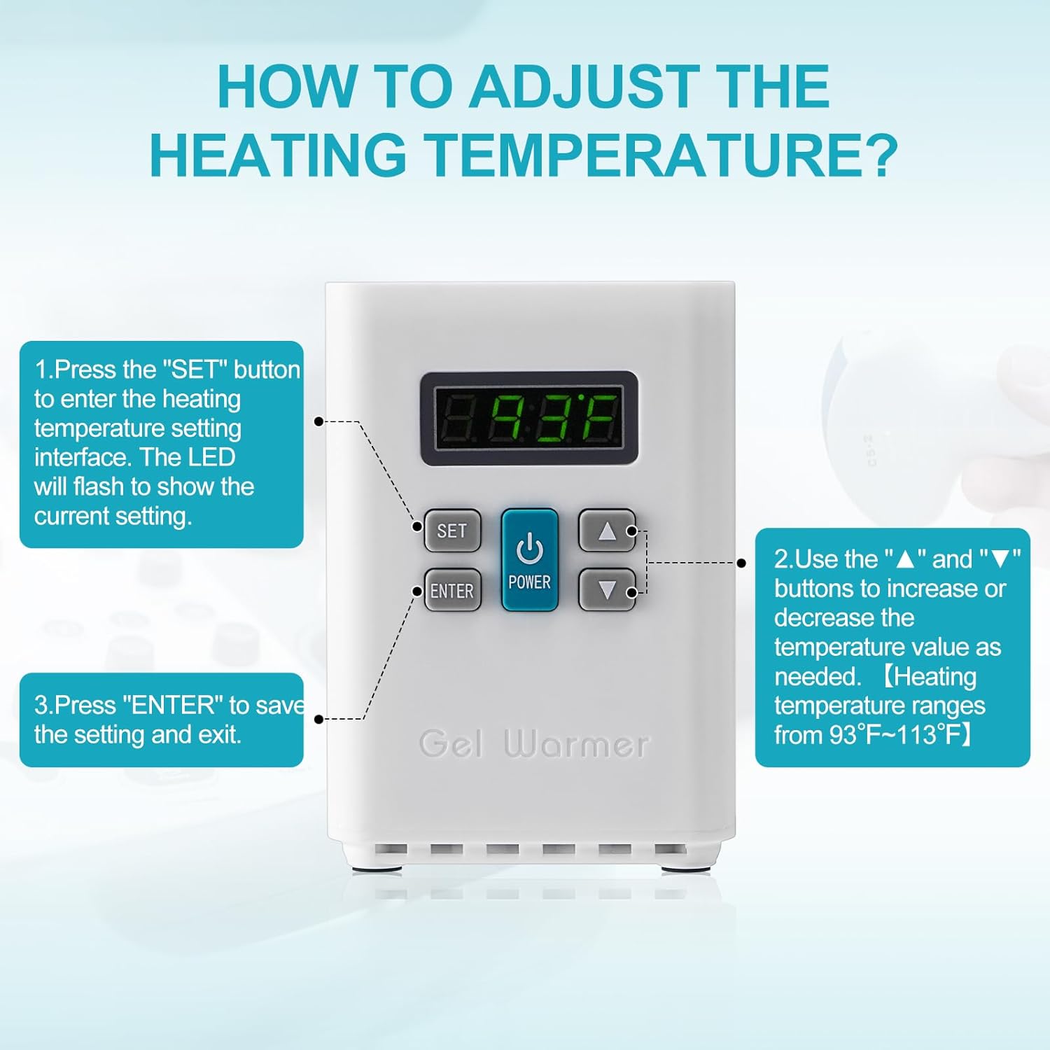 Electric Single-Bottle Gel Warmer, Adjustable Temperature (93-113℉) & Overtemperature Alarm, Inverted Gel Bottle Slot to Enhanced User Comfort