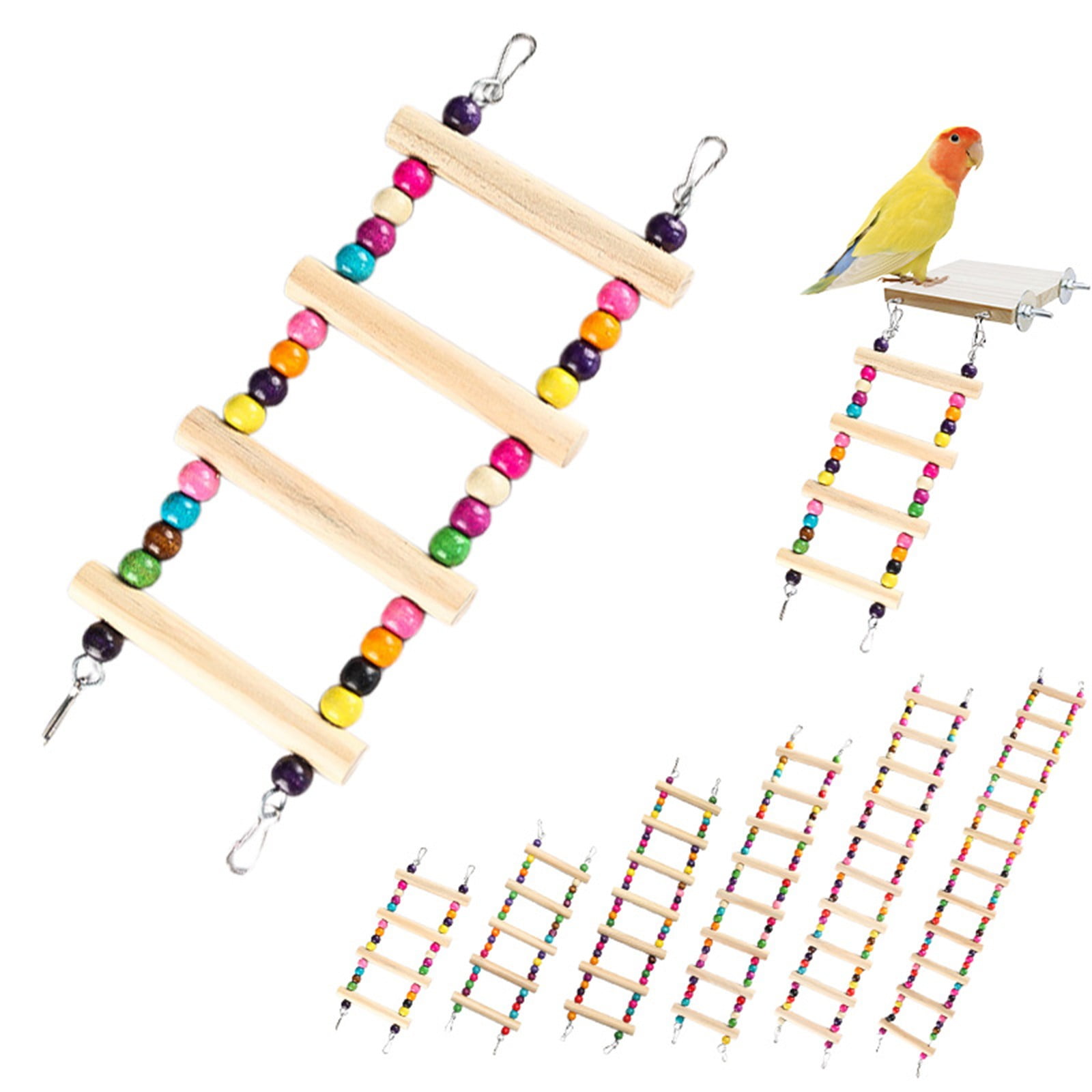 Goowood Wood Bird Ladder and Bird Bridge Climbing Toy Bird Cage Accessories for Parrots Parakeets Hamsters Small Animals Natural Dye Pet Safe