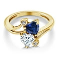 thumbnail image 3 of Gem Stone King 18K Yellow Gold Plated Silver Blue Created Sapphire White Moissanite and White Lab Grown Diamond Ring for Women (1.63 Cttw, Heart Shape 6MM, Gemstone Birthstone, Size 5), 3 of 6