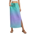 thumbnail image 2 of Gradient Ombre Maxi Skirt, High Waisted Side Slit Long Skirt with Pockets, Casual Summer Drawstring Flowy A-Line Bottoms, 2 of 6