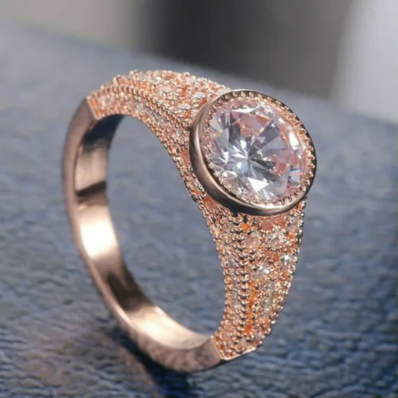 10.5mm Cubic Zircon Band Womens 18K Rose Gold Plated Flower Pattern Ring Sz 6-10